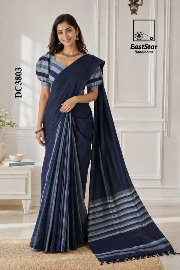 Navy Blue Handloom Cotton Saree DC3803