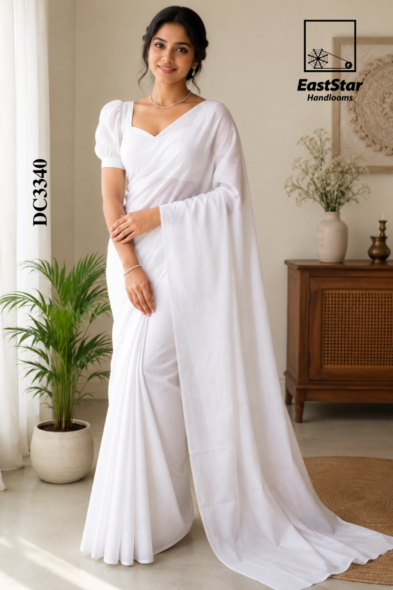 white Handloom Cotton Saree DC3340