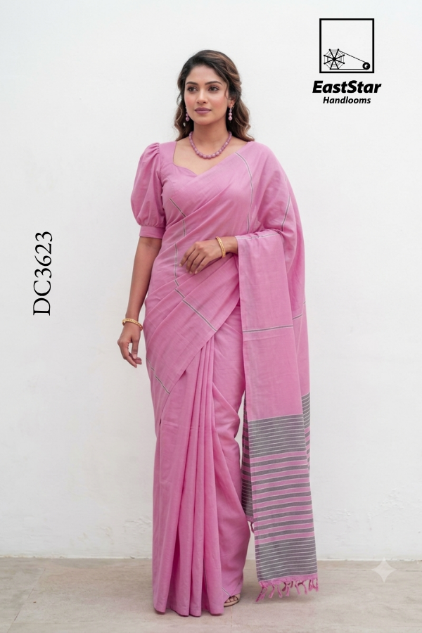 Soft Pink Handloom Cotton Saree DC3623 Soft Pink Handloom Cotton Saree DC3623