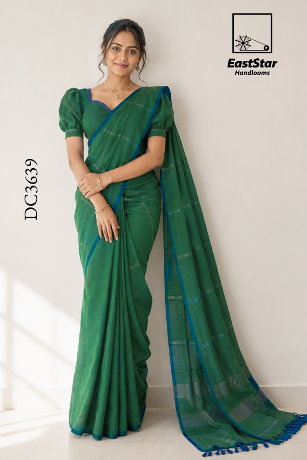 Green Handloom Cotton Saree DC3639 Green Handloom Cotton Saree DC3639
