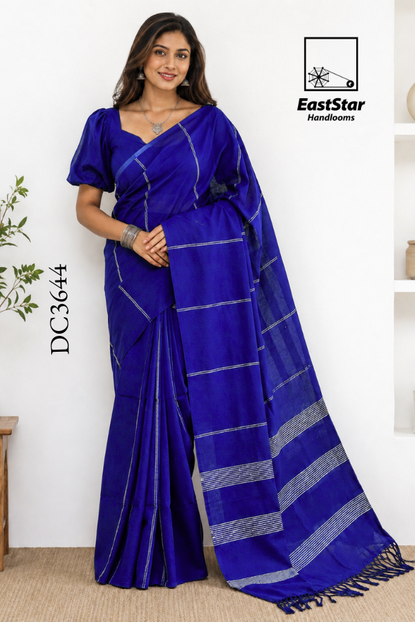 Royal Blue Handloom Cotton Saree DC3644 Royal Blue Handloom Cotton Saree DC3644