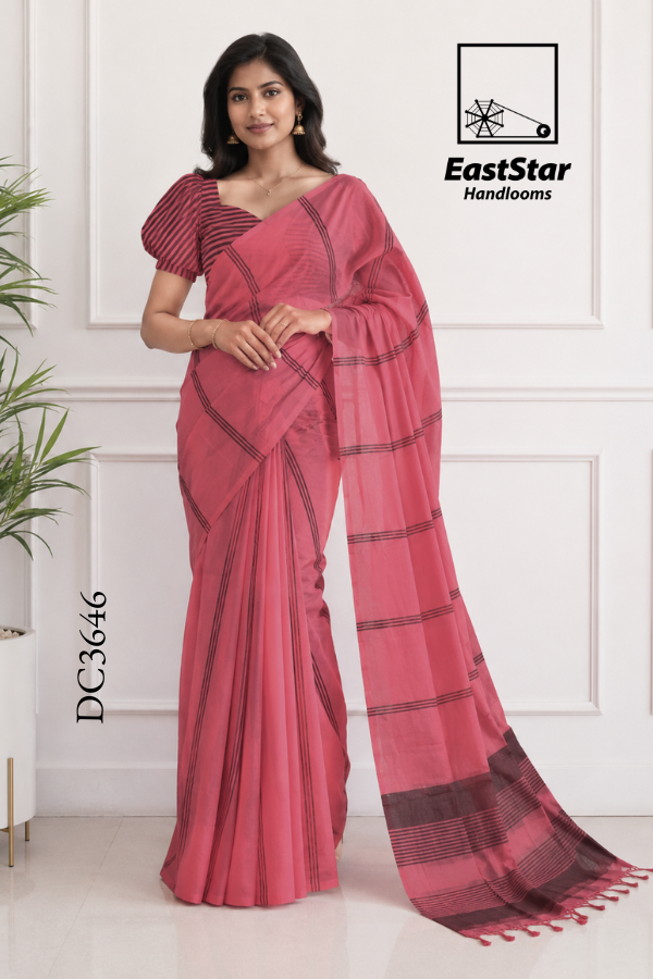 Rose Pink Handloom Cotton Saree DC3646 Rose Pink Handloom Cotton Saree DC3646