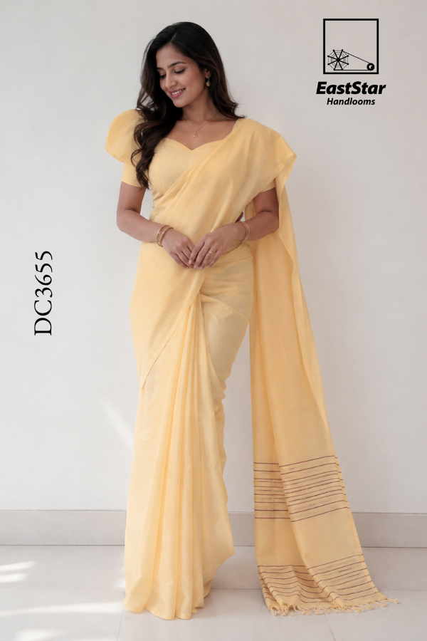 Butter Cream Handloom Cotton Saree DC3655 Butter Cream Handloom Cotton Saree DC3655