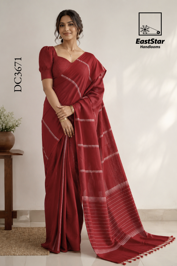 Deep Maroon Handloom Cotton Saree DC3671 Deep Maroon Handloom Cotton Saree DC3671