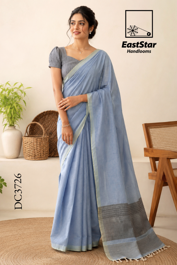 Light Blue Handloom Cotton Saree DC3726 Light Blue Handloom Cotton Saree DC3726