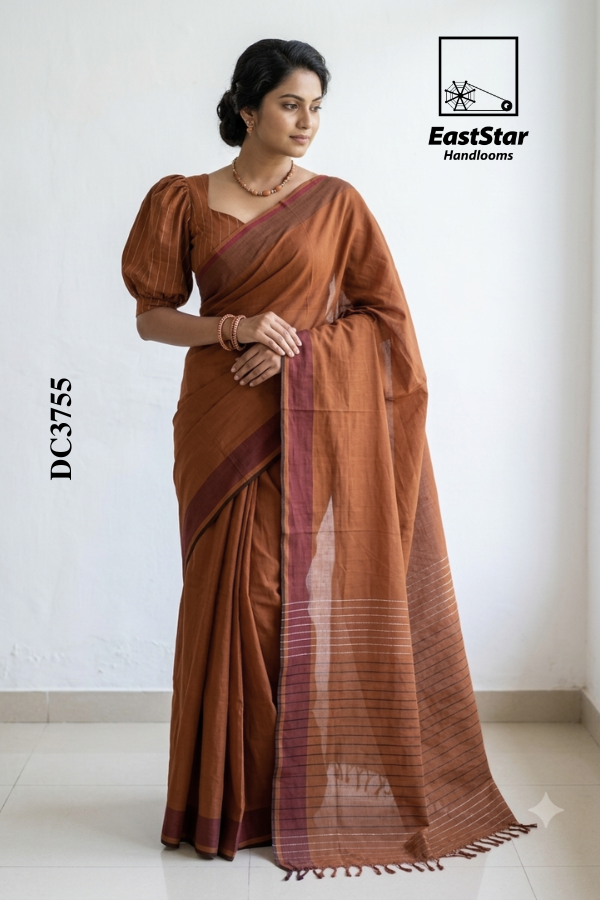 Brown Handloom Cotton Saree DC3755 Brown Handloom Cotton Saree DC3755