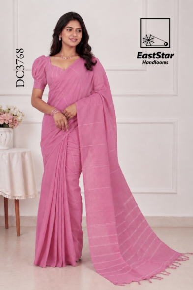Soft Pink Handloom Cotton Saree DC3768