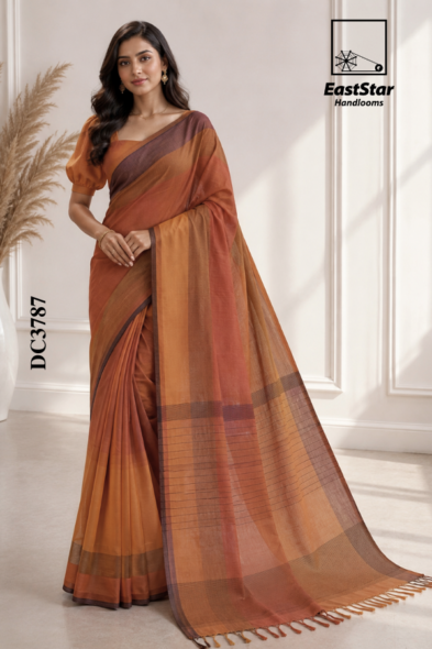 Copper Brown Handloom Cotton  Saree DC3787