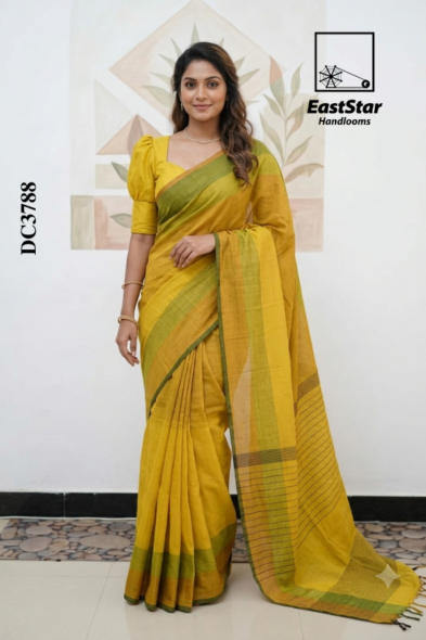 Mustard Yellow Handloom Cotton Saree DC3788