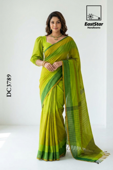 Lime Green Handloom Cotton Saree DC3789