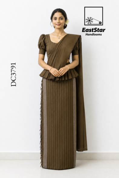 Green -Brown Tone Handloom Cotton Saree DC3791