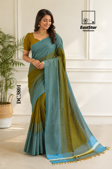Olive Green Handloom Cotton Saree DC3801