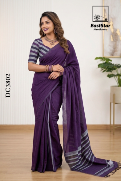 Purple  Handloom Cotton Saree DC3802