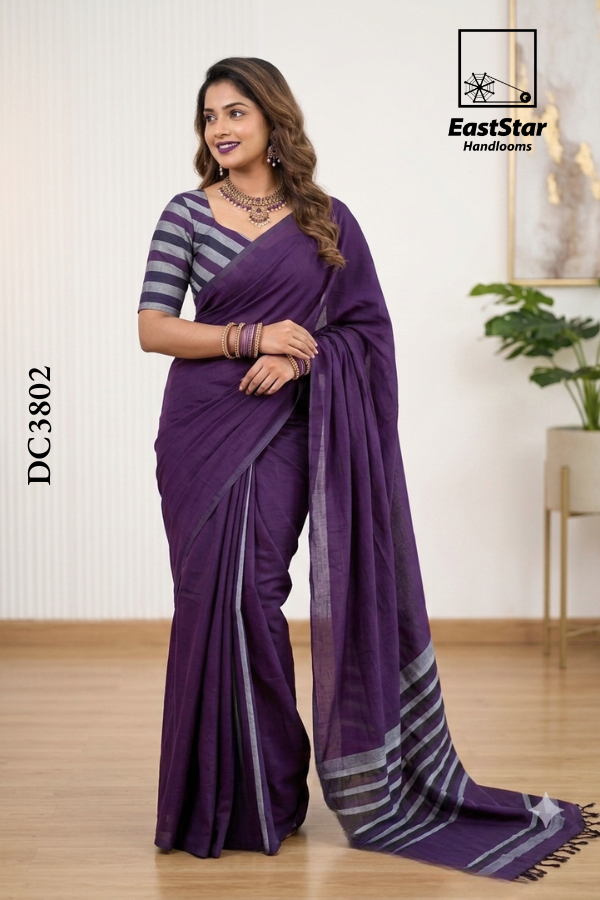 Purple Handloom Cotton Saree DC3802 Purple Handloom Cotton Saree DC3802
