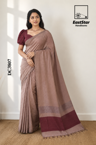 Dusty Rose-Brown Handloom Cotton Saree DC3807