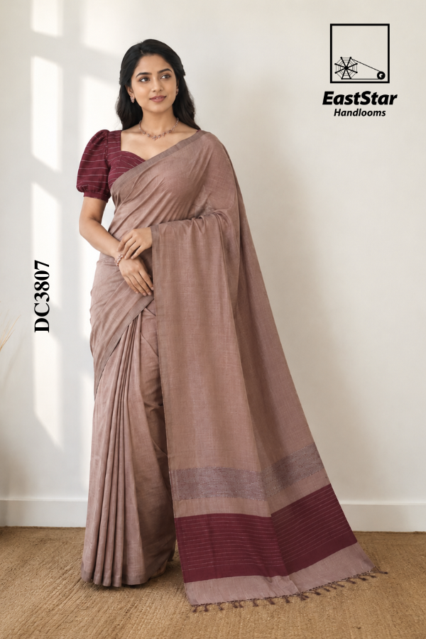 Dusty Rose-Brown Handloom Cotton Saree DC3807