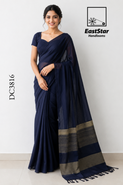 Navy Blue Handloom Cotton Saree DC3816