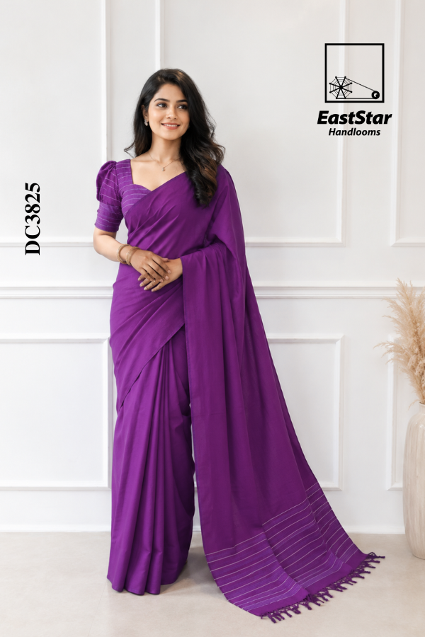 Purple  Handloom Cotton Saree DC3825