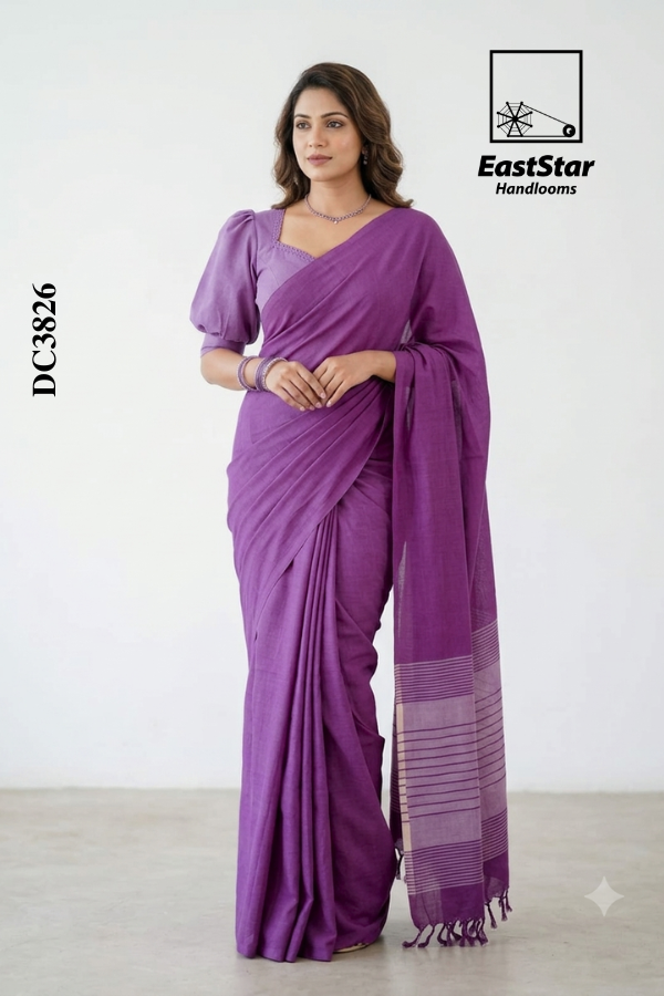 Lavender Purple  Handloom Cotton Saree DC3826