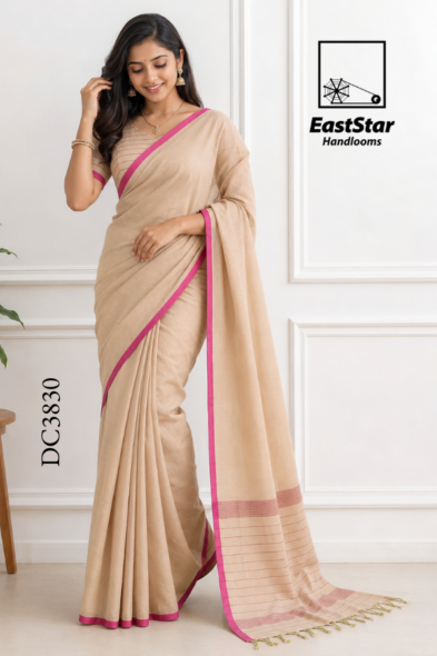 Beige  Handloom Cotton Saree DC3830