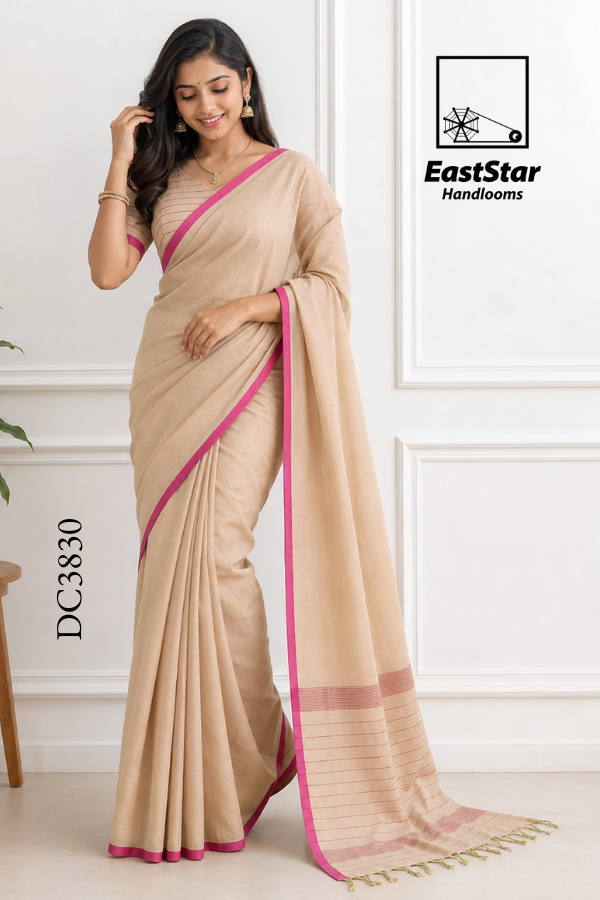Beige Handloom Cotton Saree DC3830 Beige Handloom Cotton Saree DC3830
