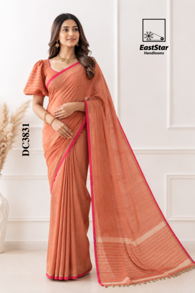 Terracotta Handloom Cotton Saree DC3831