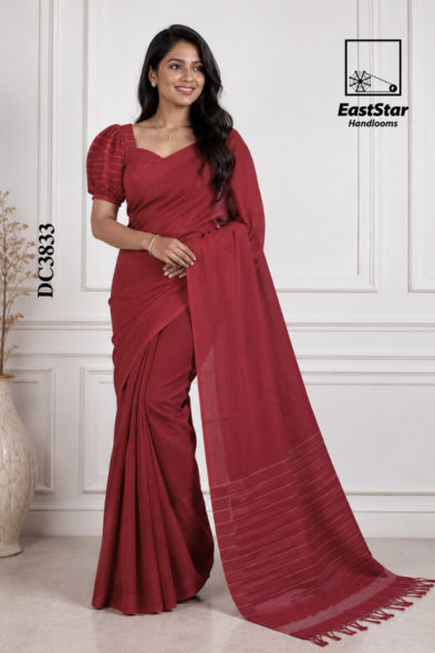 Red Handloom Cotton Saree DC3833