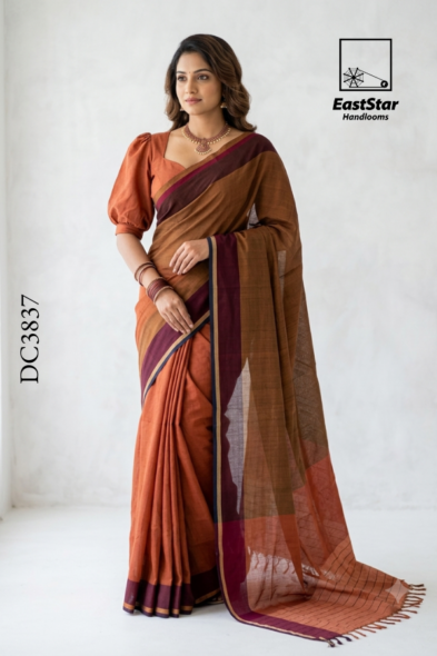 Terracotta Orange  Handloom Cotton Saree DC3837