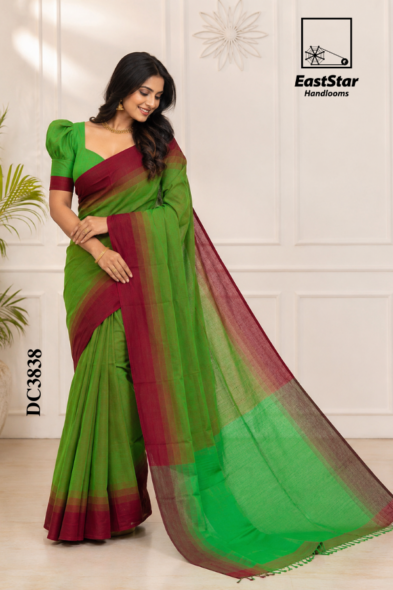 Green  Handloom Cotton  Saree DC3838