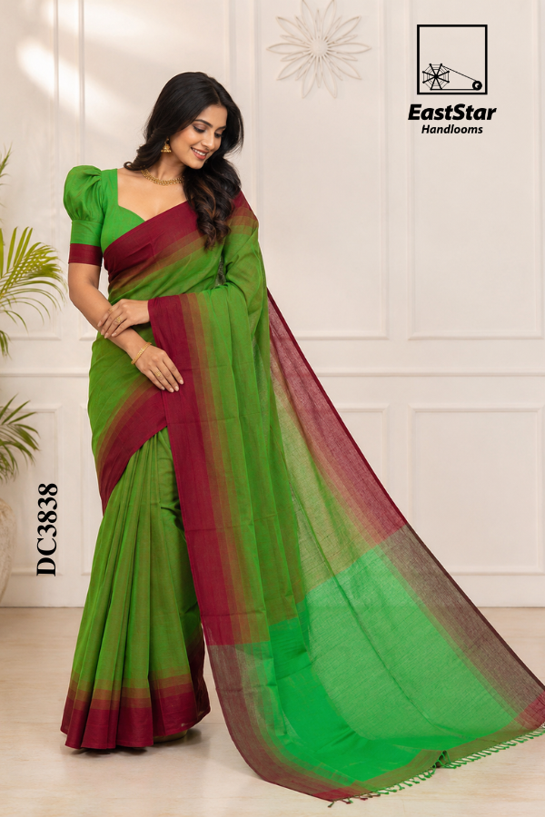 Green  Handloom Cotton  Saree DC3838
