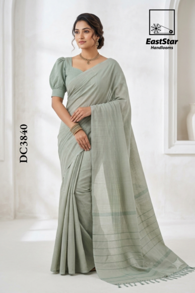 Sage Green Handloom Cotton Saree DC3840