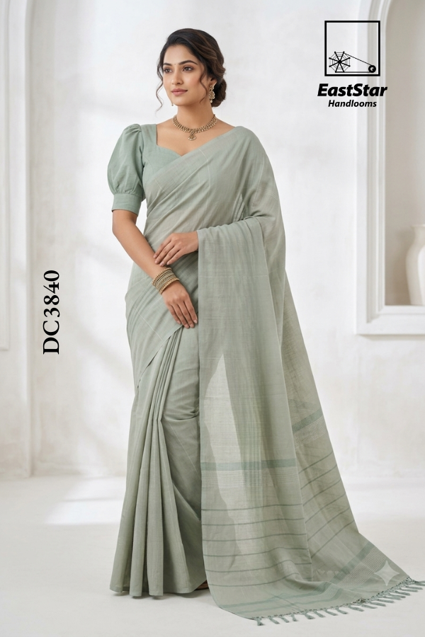 Sage Green Handloom Cotton Saree DC3840