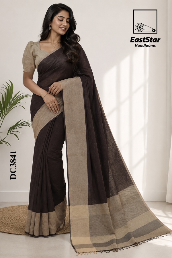 Coffee Brown  Handloom Cotton Saree DC3841