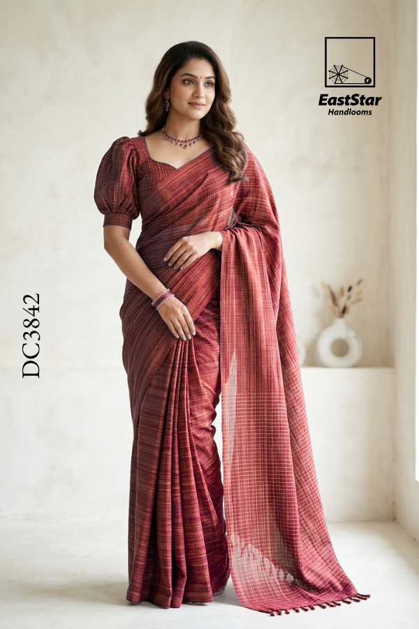 Red Handloom Cotton Saree DC3842 Red Handloom Cotton Saree DC3842