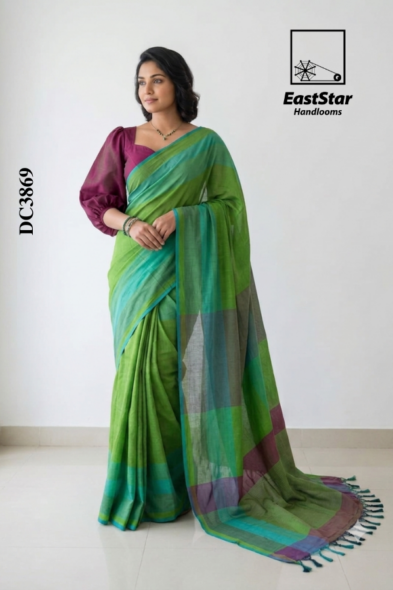 Green Handloom Cotton Saree DC3869