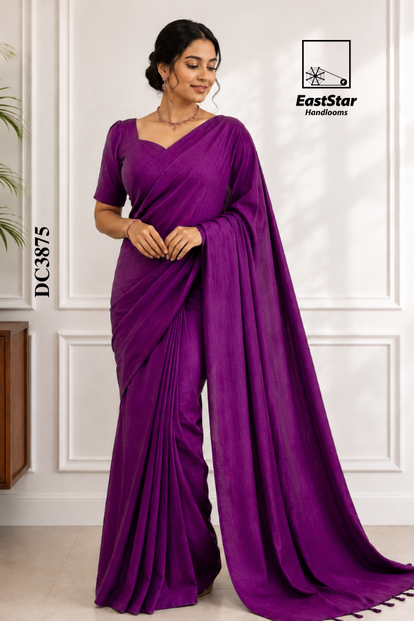 Magenta-Purple  Handloom Cotton Saree DC3875