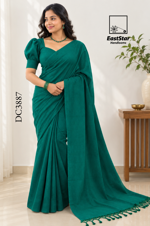 Emerald Green Handloom Cotton Saree DC3887 Emerald Green Handloom Cotton Saree DC3887