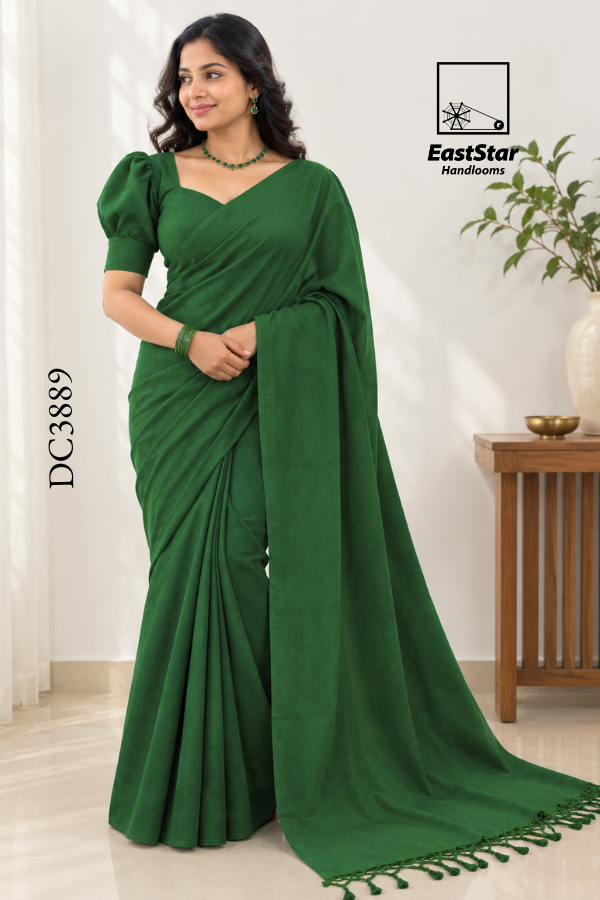 Green Handloom Cotton Saree DC3889 Green Handloom Cotton Saree DC3889
