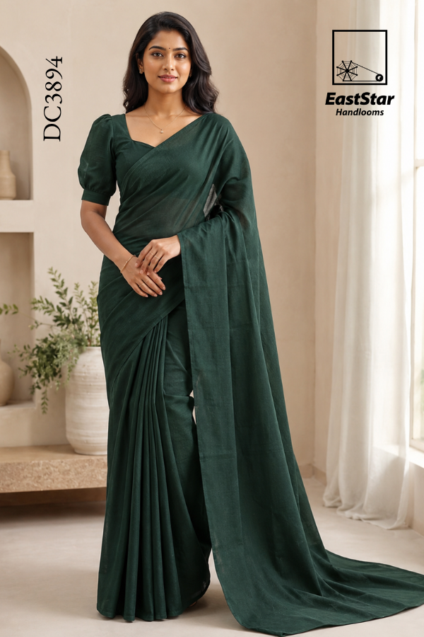 Dark Bottle-Green Handloom Cotton Saree DC3894 Dark Bottle-Green Handloom Cotton Saree DC3894