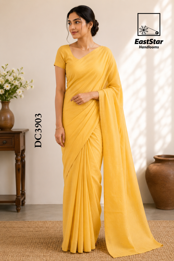 Light Mustard Yellow Handloom Cotton Saree DC3903 Light Mustard Yellow Handloom Cotton Saree DC3903