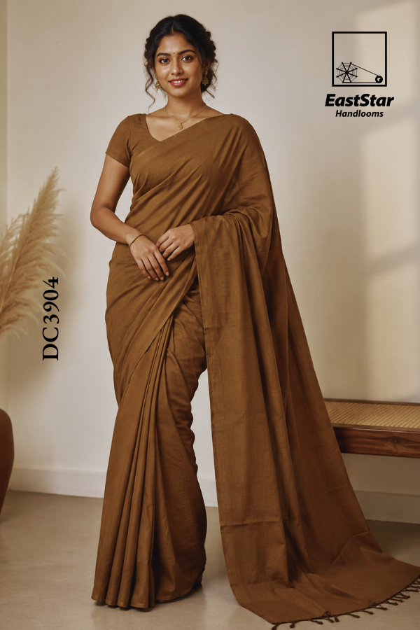 Brown Handloom Cotton Saree DC3904 Brown Handloom Cotton Saree DC3904