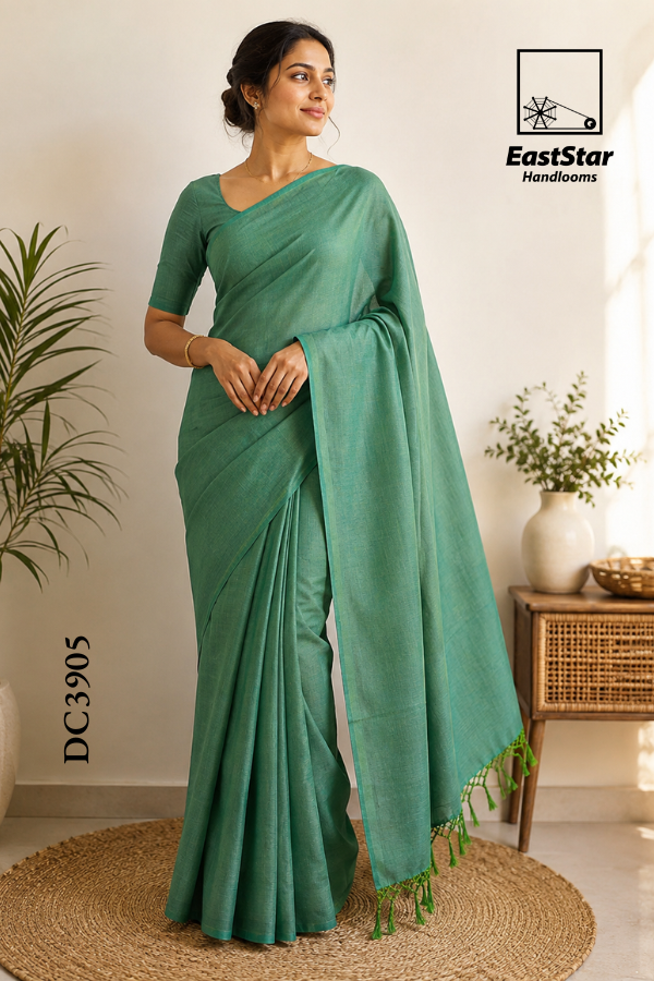 Sea Green Handloom Cotton Saree DC3905 Sea Green Handloom Cotton Saree DC3905