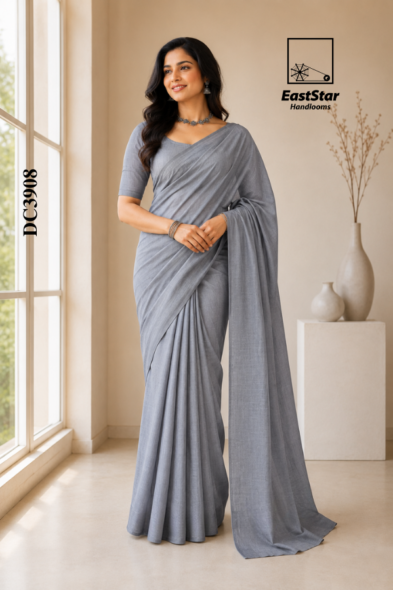Grey  Handloom Cotton Saree DC3908