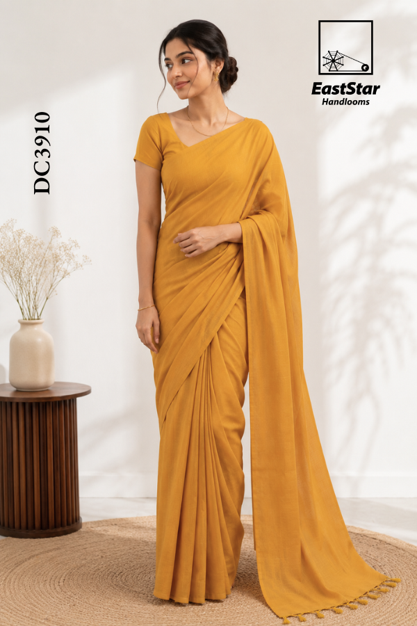 Mustard Yellow Handloom Cotton Saree DC3910 Mustard Yellow Handloom Cotton Saree DC3910