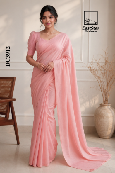 Pastel Blush Pink Handloom Cotton Saree DC3912