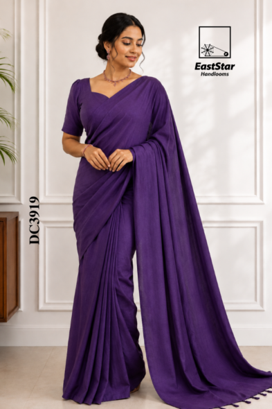 Purple  Handloom Cotton Saree DC3919