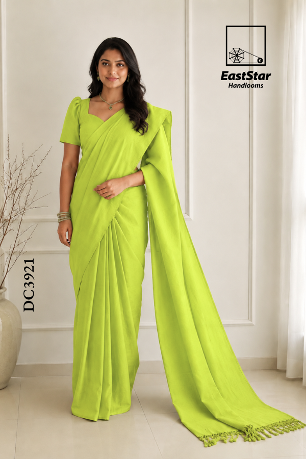 Lime Green Handloom Cotton Saree DC3921