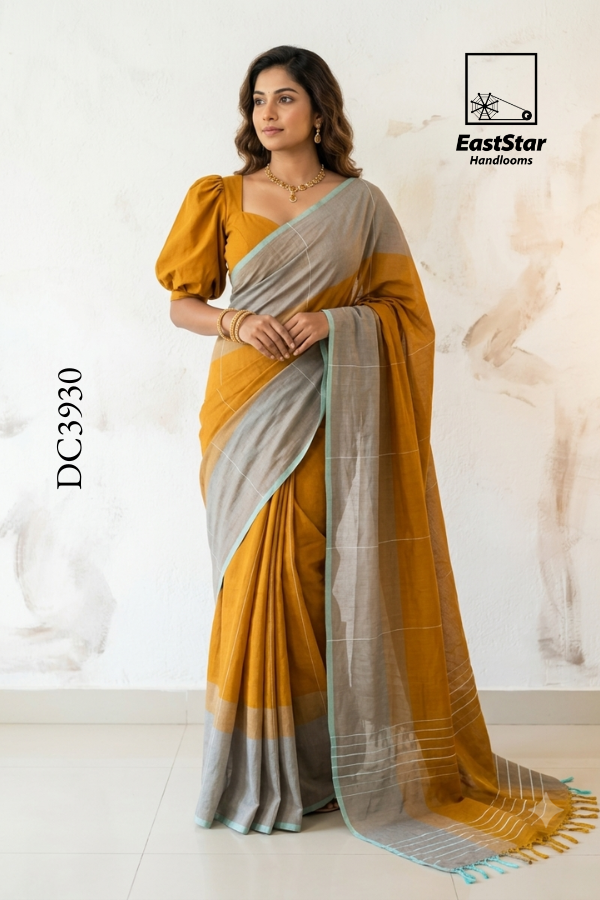 Mustard Yellow Handloom Cotton Saree DC3930 Mustard Yellow Handloom Cotton Saree DC3930