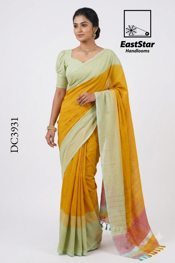Mustard-Yellow Handloom Cotton Saree DC3931 Mustard-Yellow Handloom Cotton Saree DC3931