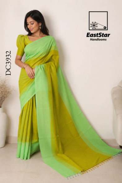 Lime Green Handloom Cotton Saree DC3932